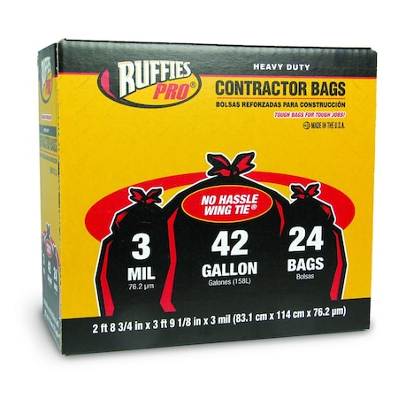 Ruffies Ruffies 42 gal Contractor Bags Wing Ties 24 pk 3 mil 1124887